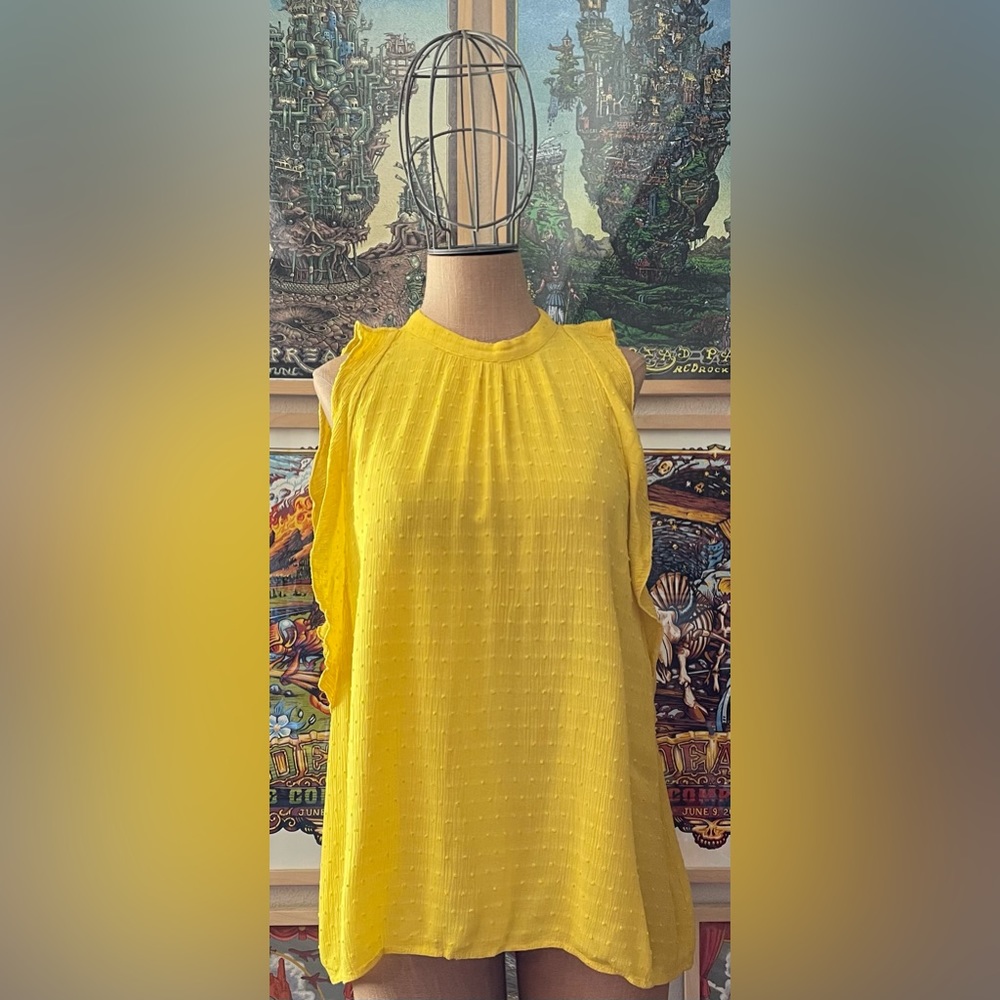 Maeve by Anthropologie yellow ruffle sleeve top size large.
